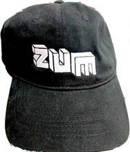 Load image into Gallery viewer, black baseball cap with white embroidered Zum logo

