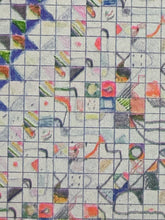 Load image into Gallery viewer, close up of risograph print - abstract shapes on a grid

